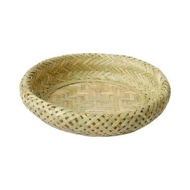 Imagem de ＫＬＫＣＭＳ Bandeja de bambu para servir, suporte para pratos, bandeja circular para alimentos, cesta para vegetais, café da manhã ao ar livre, sala de jantar, Pequeno