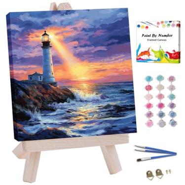Imagem de JUJUHOOD Kit de pintura emoldurada por números para adultos iniciantes e crianças de 8 a 12 anos, pintura à beira-mar por número sem cavalete, tinta acílica por números para decoração de parede de