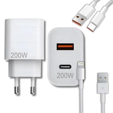 Imagem de Carregador Turbo 200w Cabo Tipo-C + Cabo Lightning/iPhone - Dexin