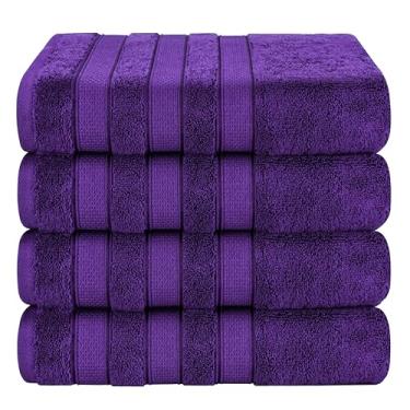 Imagem de American Soft Linen Salem 100% algodão turco 4 peças toalhas de banho para banheiro, 600 GSM conjunto de toalhas de banho de secagem rápida, absorvente macio, roxo