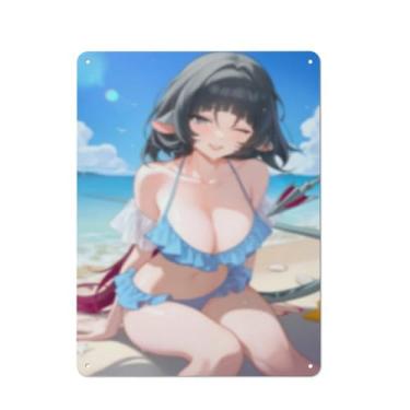 Imagem de Anime Sexy Bikini Hot Girl Pinup Girl Metal Tin Sign Wall Art Poster Decor for Home Bar Club Bedroom Bathroom Man Cave Otaku 30,5 x 40,6 cm, AH609