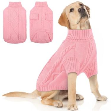Imagem de Queenmore Suéter de cachorro 2GG, suéter grande para Pitbull Doberman, suéter quente de malha de gola rolê para cães machos, roupas de inverno tamanho extra grande para cães (rosa, 2GG)