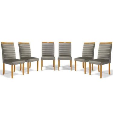 Imagem de Kit Com 6 Cadeiras Sara Madeira Maciça Estofadas Para Mesa De Jantar V