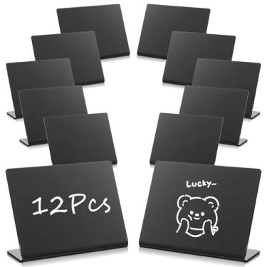 Imagem de Pacote com 12 mini placas de acrílico para comida, mini lousa de mesa preta, pequenos quadros-negros para casamentos, festas de aniversário, placas de quadro de mensagens, buffet, padaria e varejo