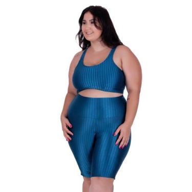 Imagem de Conjunto Fitness Plus Size Top com Bojo Removível e Bermuda Cintura Al