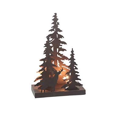 Imagem de Luminária rústica marrom com acabamento de metal solo de veado na floresta silhueta de luz ambiente decoração de alojamento