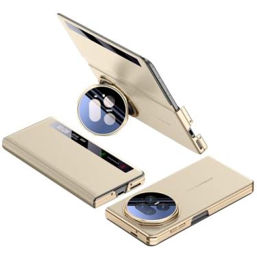 Imagem de FWYANZH Capa de couro para Honor Magic V5, Smart Clear View Window Flip Cover Suporte de proteção para câmera Fecho magnético luxuoso à prova de choque, dourado, V5