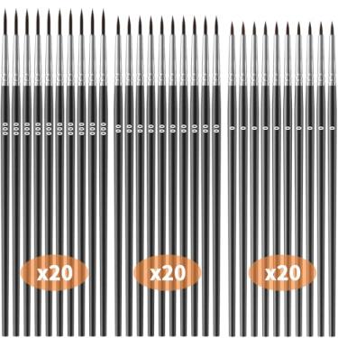 Imagem de Conjunto de 60 pincéis de pintura finos com 3 tamanhos nº 0#00#00#000 para miniatura, modelo 40K, aquarela, acrílico, óleo