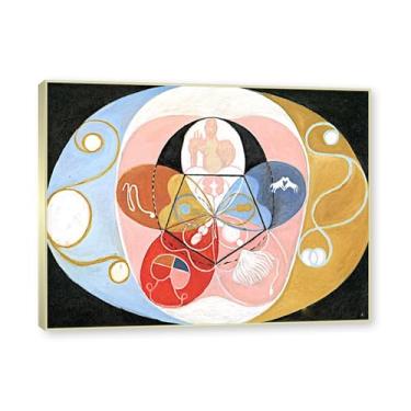 Imagem de NHLDZYH Moldura de champanhe. Pôster Hilma Af Klint, (Evolução, nº 14), reproduções de pinturas famosas, imagem de arte abstrata para sala de estar quarto decoração de casa. 30 x 40 cm - 11,8 x 15,7