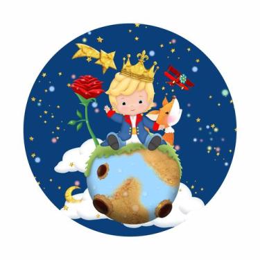 Imagem de Painel em Tecido Sublimado Redondo Pequeno Príncipe Baby Rosas na Lua 