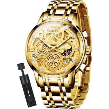 Imagem de OLEVS Relógio masculino com cronógrafo, luxuoso, diamante, vestido, analógico, quartzo, aço inoxidável, à prova d'água, luminoso