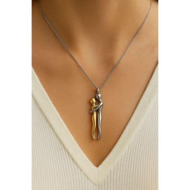Imagem de Colar Casal Magnético Prateado e Dourado com Pingente