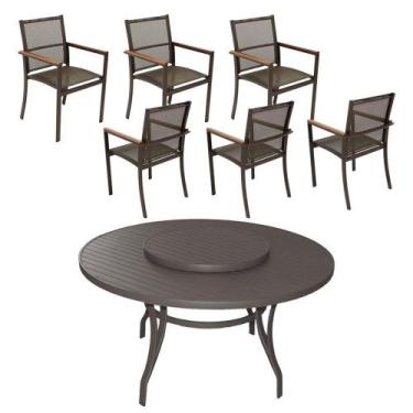 Imagem de Jogo De Mesa 1,40m 6 Cadeiras Alumínio área Externa Interna Marrom - N