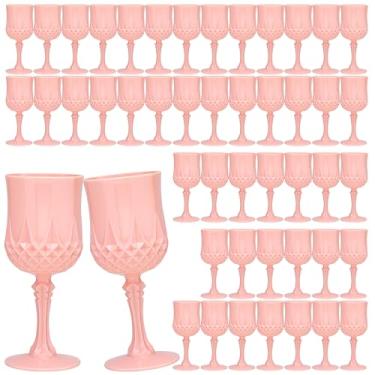 Imagem de Copos de vinho vintage de plástico de 200 ml, taças de plástico vintage, 48 peças, copos de água, copos de água reutilizáveis para festa, recepção, celebração, bar, uísque (rosa claro)