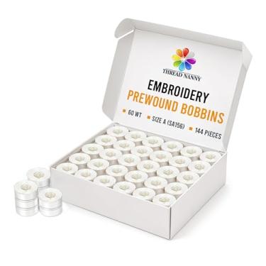Imagem de ThreadNanny 144 peças de linha de bobina pré-enrolada branca tamanho A (SA156) funciona com bordado Brother e linha de poliéster para máquina de costura