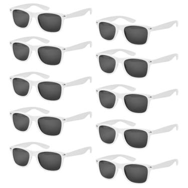 Imagem de YUEYUEBDS Óculos de sol pretos a granel para adultos, óculos retrô baratos para mulheres, homens, festa de casamento, aniversário, pacote com 10/20/50/100, 10 branco, 5.7 inches wide x 2.4 inches high