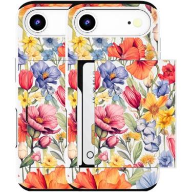 Imagem de MUQR Capa para celular 17 Air compatível com porta-cartão fofo - Capa tipo carteira robusta com design kawaii, proteção contra quedas de grau militar para mulheres (flor de hibisco botânica branca)