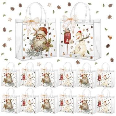 Imagem de Motipuns 24 peças de sacolas de presente vintage de PVC transparente com alças, lembrancinha de festa de Natal, reutilizável, Papai Noel, boneco de neve, doces, sacolas para presente de feliz ano novo