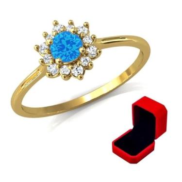 Imagem de Anel Formatura Ensino Fundamental pedra Água Marinha azul claro Com Caixinha de Veludo Vermelha (19)