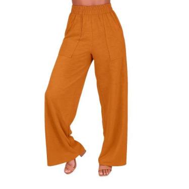 Imagem de Calça Feminina Wide Leg Pantalona Cintura Alta com Bolso de Moletinho 