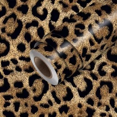 Imagem de HOMETITUTE Papel de parede com estampa de leopardo, papel de parede de contato animal, adesivo 300 x 45 cm, revestimento de parede decorativo de vinil autoadesivo para quarto, sala de estar, armário
