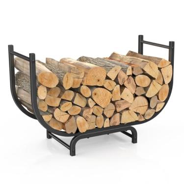 Imagem de LIANTRAL Rack curvado para lenha ao ar livre, interno, suporte de tronco resistente de 81,5 polegadas para armazenamento de lareira, suporte de armazenamento de lenha, organizador de rack de madeira