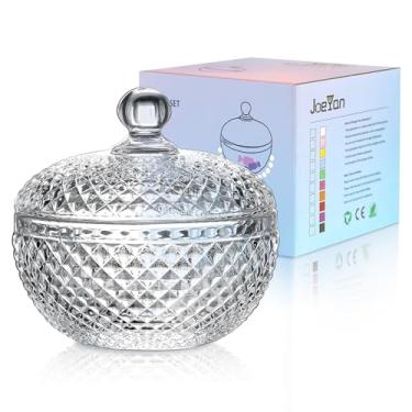 Imagem de Joeyan Frascos pequenos de vidro transparente de 350 ml com tampa, pratos de vidro em relevo, recipiente de alimentos facetado com diamante, caixa de joias decorativa, boticário, organizador de