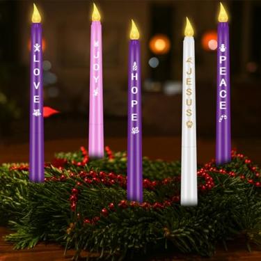 Imagem de RGQSUN Conjunto De 5 Velas Advento Sem Chama Led, Cônicas Piscantes Operadas Por Bateria Para Decoração Guirlanda (Pilhas Não Incluídas)