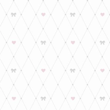 Imagem de Papel De Parede Branco Coração E Laço Infantil Bebê Adesivo