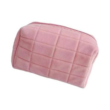 Imagem de Bolsa De Cosméticos De Viagem Feminina Fofa De Pelúcia Cor Sólida Com 
