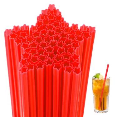 Imagem de Potchen 100 canudos de plástico em forma de estrela de volta às aulas canudos descartáveis a granel para o primeiro dia de escola, coquetel, aniversário, chá de panela, suprimentos de festa (vermelho)