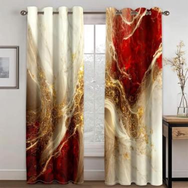 Imagem de Cortinas de janela de mármore vermelho e dourado com estampa de textura blackout cortina de ilhós de mármore moderna abstrata luxo padrão de rachadura dourada para decoração de sala de estar quarto