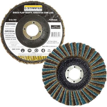 Imagem de Disco Flap com Manta e Lixa Grão 40 5" Grossa Amarela Ideal para Desbaste Lixar Polir Aço Aluminio Metais - Starfer