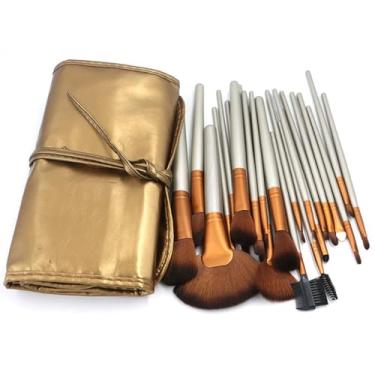 Imagem de Kit Pincéis de Maquiagem Profissional 24 Peças Dourado para Base Blush Pó Sombra Contorno Esfumar Cerdas Macias e Duráveis