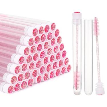 Imagem de 50 varinhas de rímel descartáveis, pincel de cílios de diamante com carretel de tubo para extensões de cílios - rosa