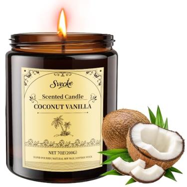 Imagem de SVECKE Velas perfumadas de coco e baunilha, vela de cera de soja de 200 ml, vela de aromaterapia de longa duração para casa, vela perfumada longa acesa, presente para mulheres e homens