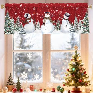 Imagem de Cortina de Natal, 137 x 45 cm, flocos de neve vermelhos, bonecos de neve, árvore de Natal, com bolso para varão, tratamentos de janela para cozinha, banheiro, sala de estar, quarto, decoração
