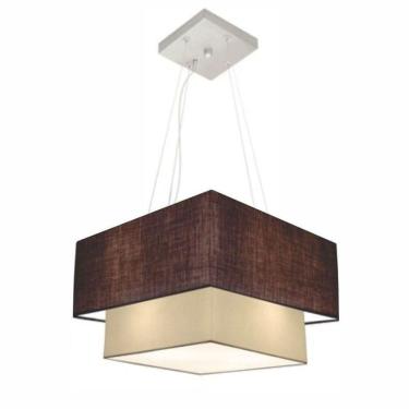 Imagem de Lustre Pendente Duplo Quadrado Vivare Md-4157 Cúpula Em Tecido 40x35cm - Bivolt Café-algodão-crú 127/220v