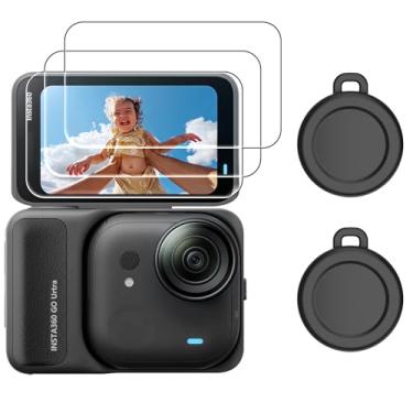 Imagem de AMAZEAR Protetor de tela para acessórios Insta360 GO Ultra, capa protetora de tela de vidro temperado Insta 360 Go-Ultra 3 e 2 tampas de lente de silicone, dureza 9H, sensível ao toque, HD