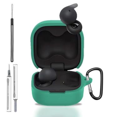 Imagem de Capa para Sony LinkBuds Open WF910, capa protetora de silicone para Sony LinkBuds Open WF-910, com chaveiro, cordão e kit de limpeza, LED frontal visível, verde