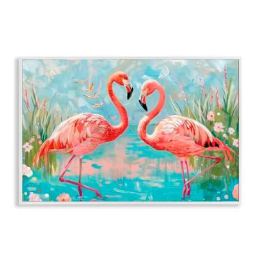 Imagem de Stupell Industries Arte giclée emoldurada em branco flamingo moderno, design por LSR Design Studio, 12 x 18