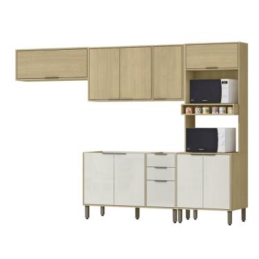 Imagem de Cozinha Modulada 5 Pecas 270 cm MDP GLOR Castanho Off White MXM