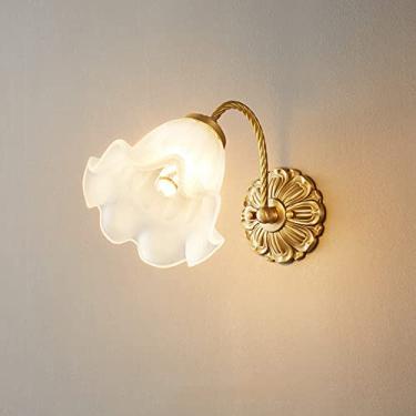 Imagem de Luminária de parede elegante de vidro, luminária de parede de cobre, luminária de parede moderna de estilo francês E14, luminárias de cabeceira para quarto, arandelas de parede para sala de