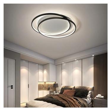Imagem de Luminária de teto LED estilo arte minimalista moderna compatível com sala de estar, quarto, sala de jantar, cozinha, preta - Lustre redondo, luminária de teto de cristal moderna para sala de