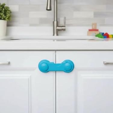 Imagem de Kit 10 Travas Porta Gaveta Geladeira com Adesivo 3M Cores (Azul)