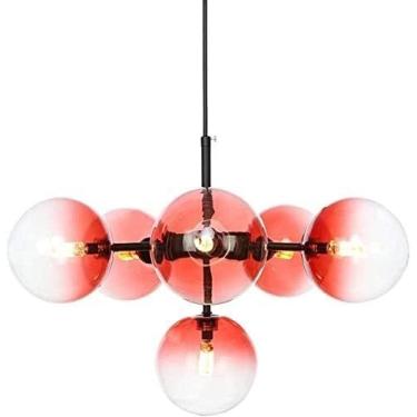 Imagem de Luminárias pendentes Mid Century Modern 6 luzes pendentes, luminária de lustre contemporânea com globo de vidro vermelho gradiente Luminária de lustre