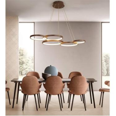 Imagem de Lustre de mesa de jantar moderno ajustável, lâmpada de sala de estar regulável com controle remoto, luminária pendente de anéis de alumínio, luzes pendentes de café e restaurante, lâmpadas d