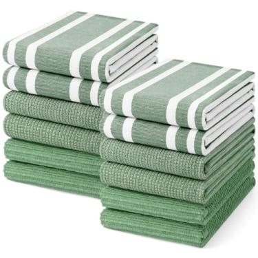 Imagem de Homaxy Toalhas de cozinha premium (45,7 cm x 71,1 cm, pacote com 12), toalhas de mão de cozinha grandes de algodão 380 g/m², toalhas de prato felpudas macias e absorventes, conjunto de toalhas de chá