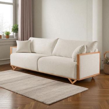 Imagem de Sofá Fixo Lara 2 Lugares Luxo 1,70m Castellar Móbile Linho Bege Claro