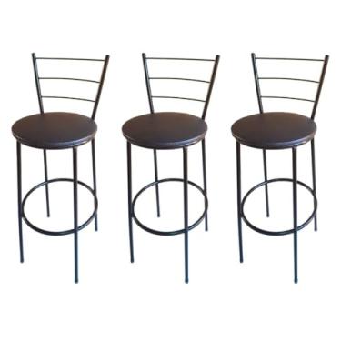 Imagem de Conjunto de três bancos altos de bar reforçados com aço, com 70 cm de altura (Kit 3 Banqueta com encosto)